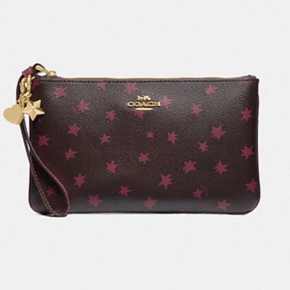 NIB Coach Lg Wristlet, Star Print & Charms